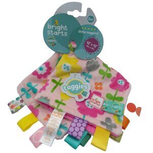 Bright Starts Taggies Pink Flowers Soft Security Blanket Lovey 12 in X 12 in